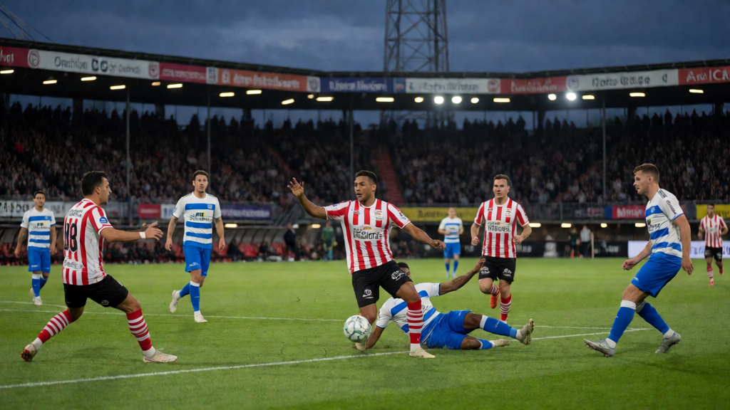Sparta Rotterdam ve PEC Zwolle futbolcuları mücadele halinde