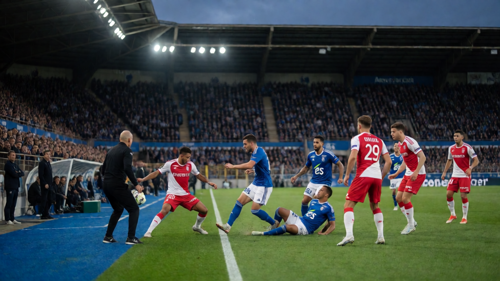Strasbourg ve Monaco futbolcuları Ligue 1 maçı öncesi