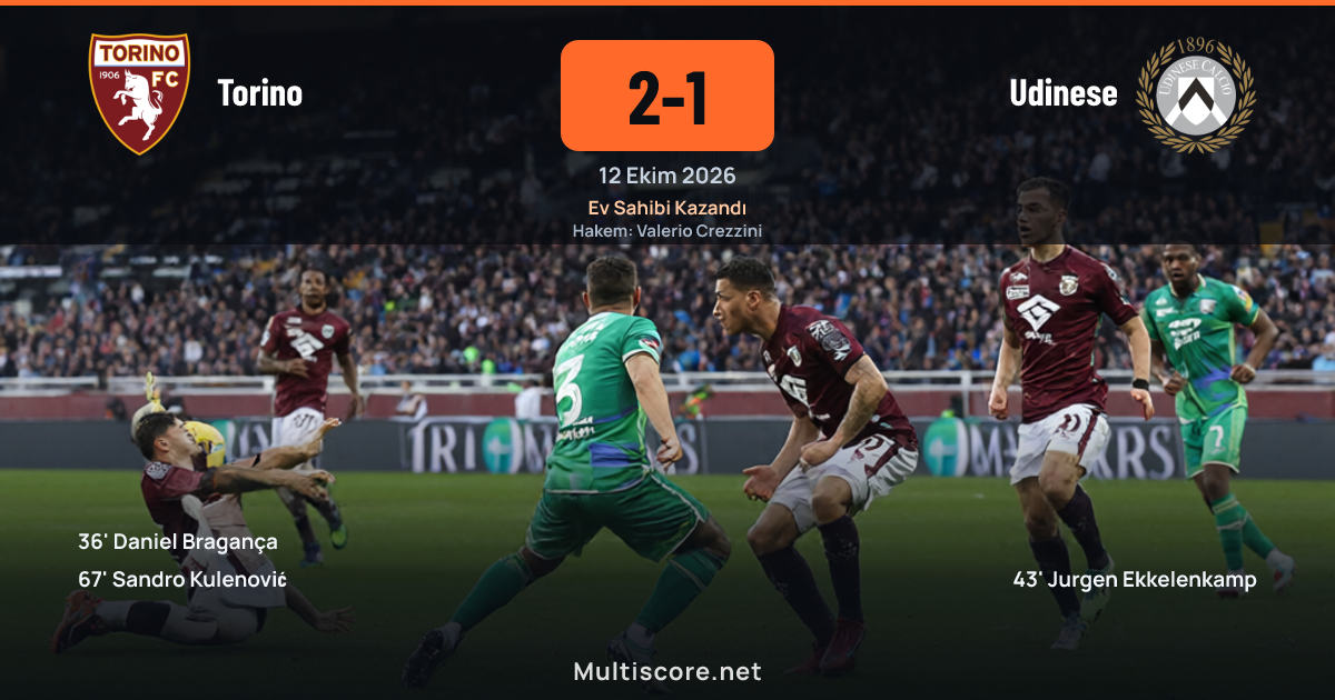 Torino'nun Udinese'yi 2-1 yendiği Serie A maçından bir görüntü