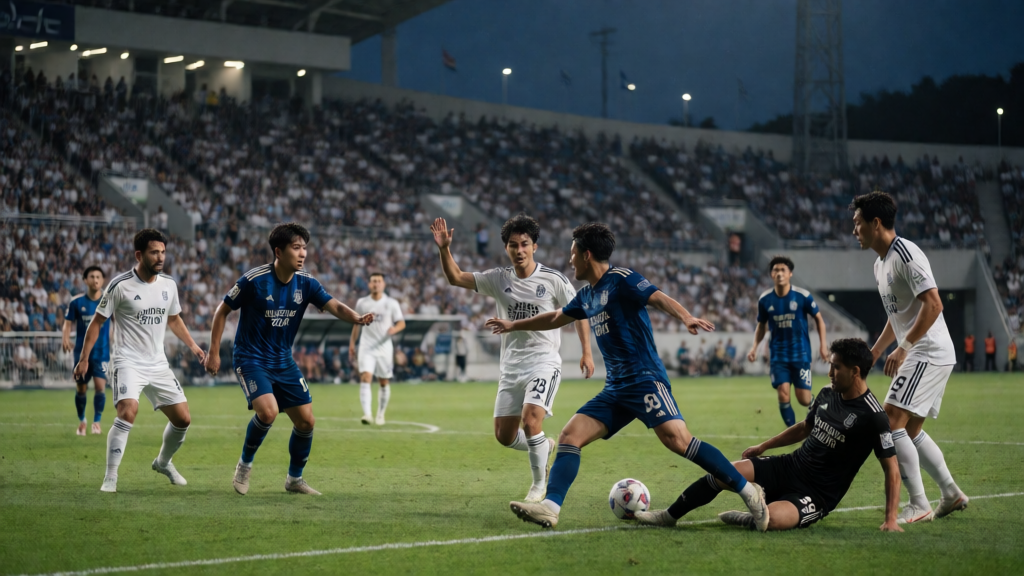 Ulsan HD ve Seoul futbolcuları K League 1 maçında mücadele ederken