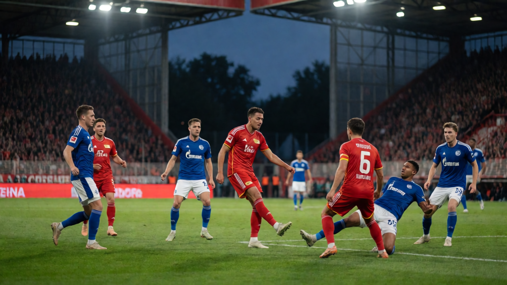 Union Berlin ve Schalke 04 futbolcuları maç öncesi sahada