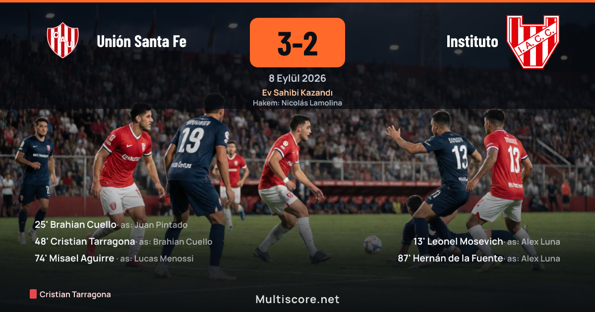 Unión Santa Fe ve Instituto arasındaki Liga Profesional maçından bir kare
