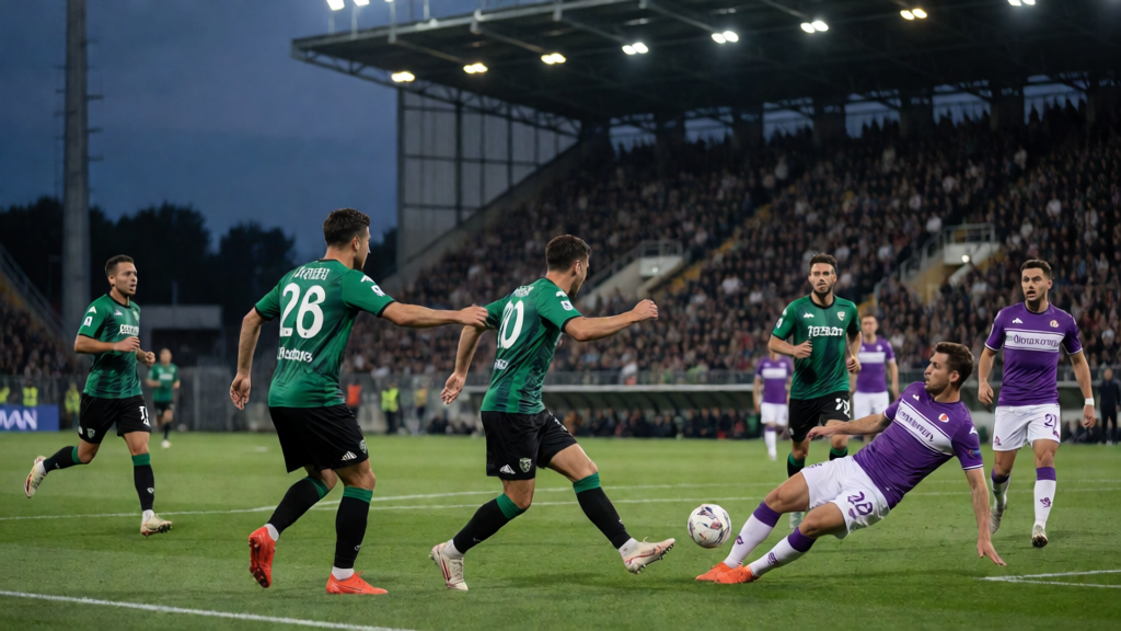Venezia ve Fiorentina futbolcuları Serie A maçında mücadele ederken