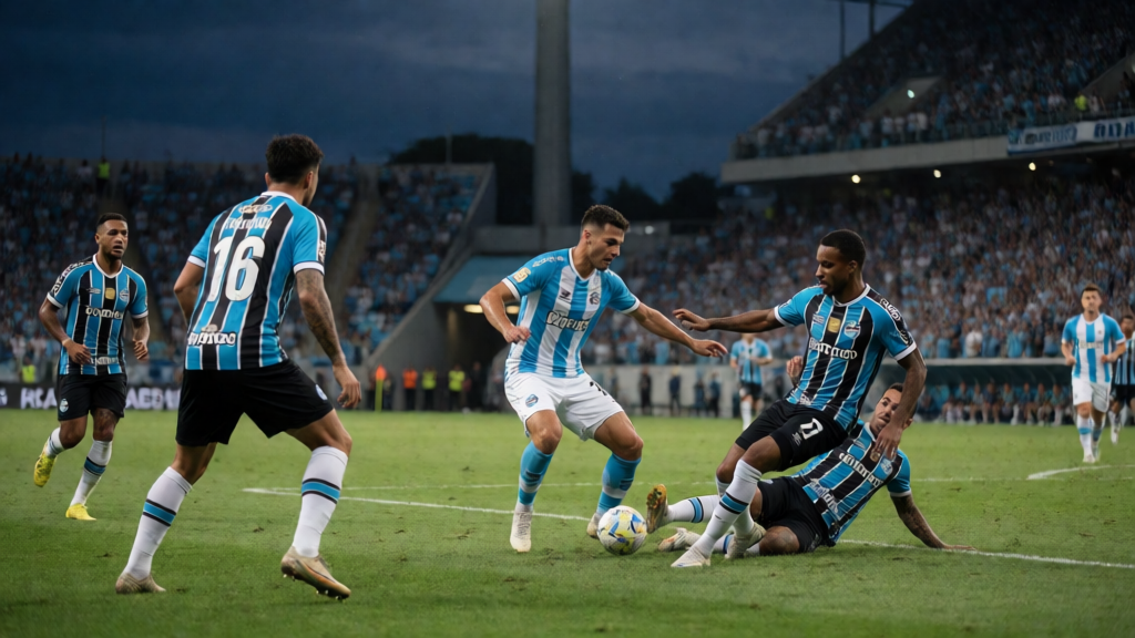 Vitória ve Grêmio futbolcuları Serie A maçında mücadele ederken