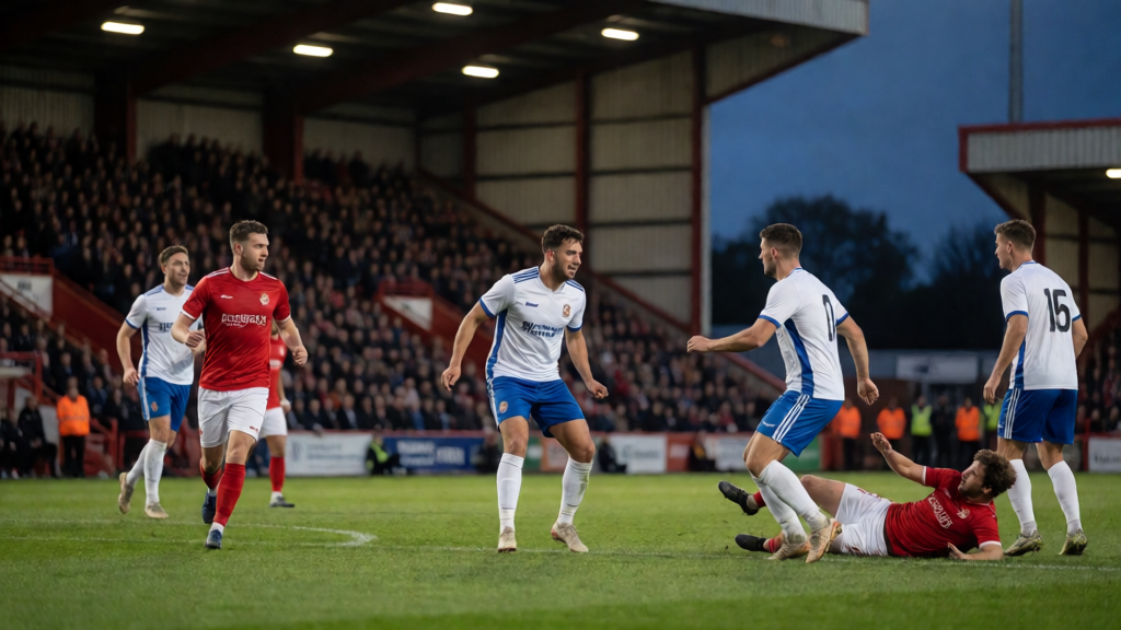 Warrington Town ve Shildon AFC FA Cup maçı öncesi stadyum görünümü