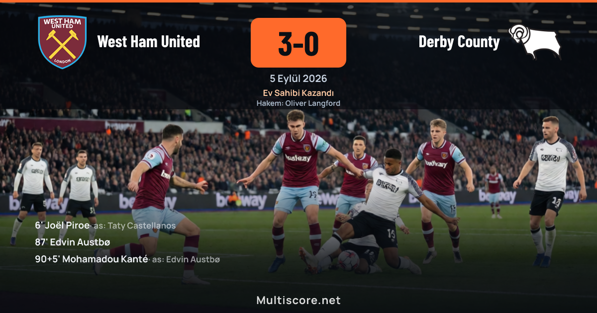West Ham United 3-0 Derby County maç sonucu
