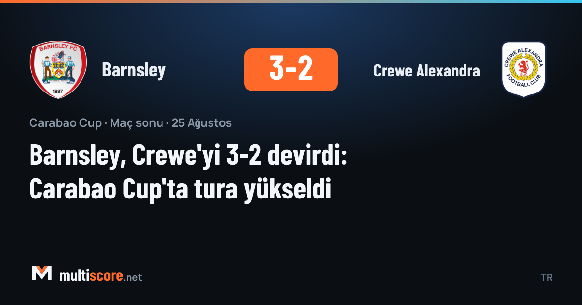 Barnsley ve Crewe Alexandra oyuncuları Carabao Cup maçında mücadele ediyor