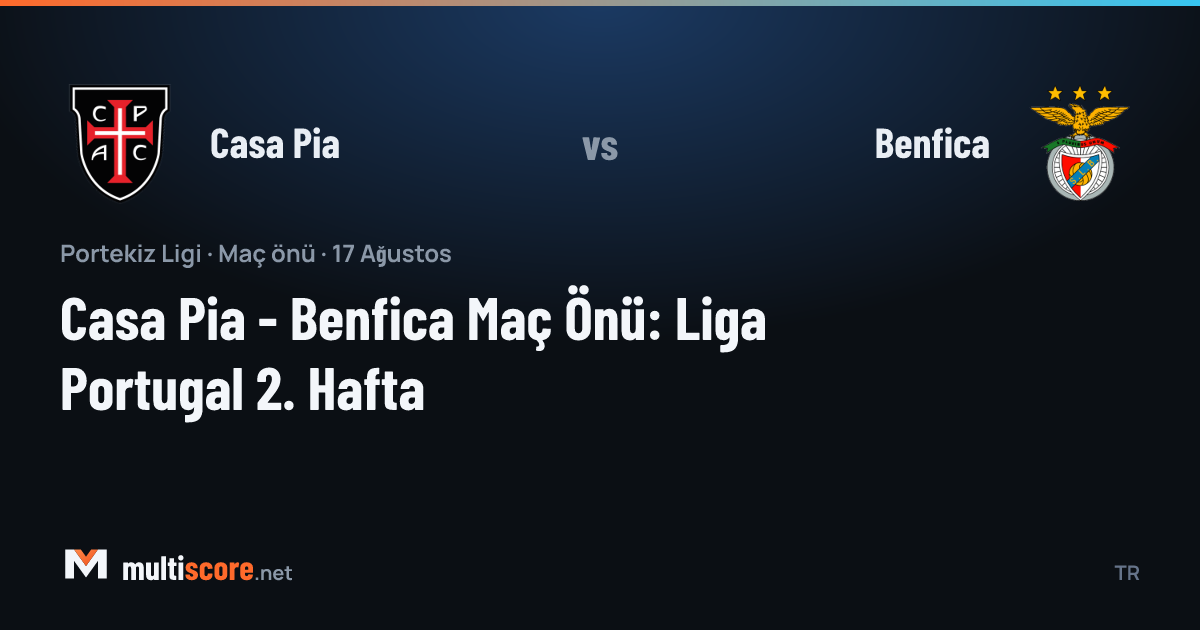 Casa Pia ve Benfica formaları, Liga Portugal maç önü görseli