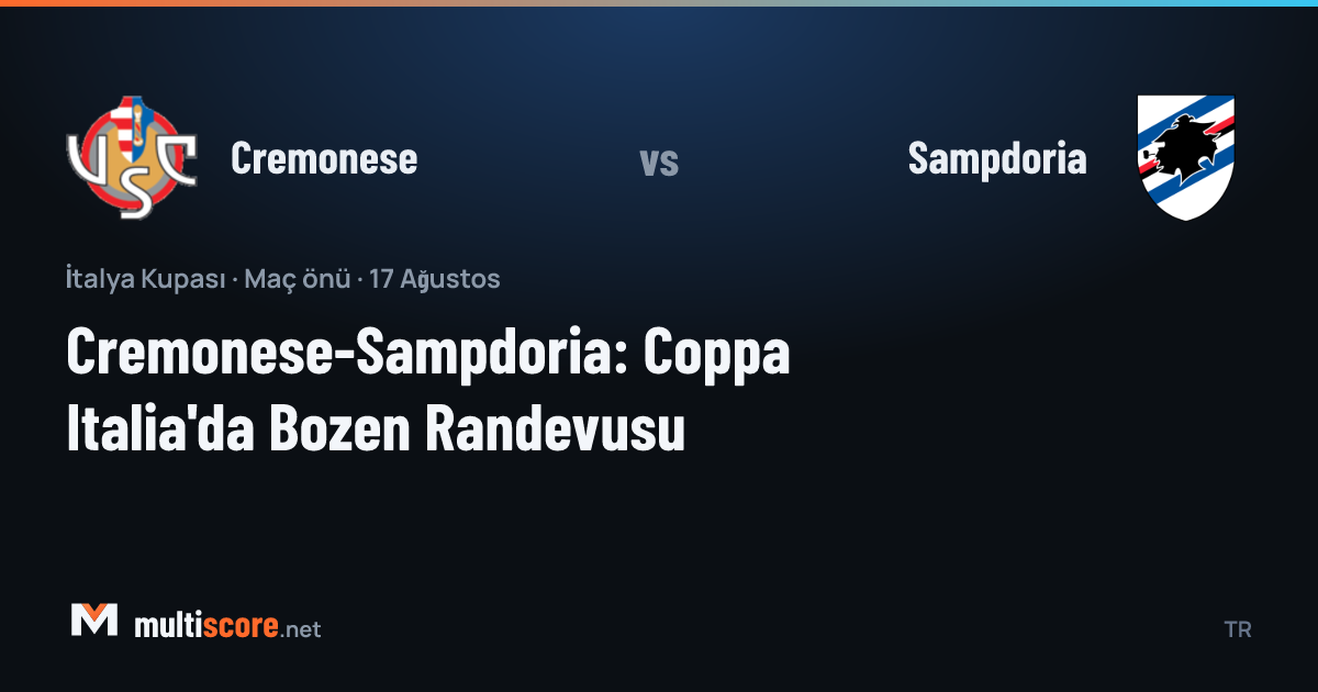 Cremonese ve Sampdoria formaları, Coppa Italia maç önü görseli