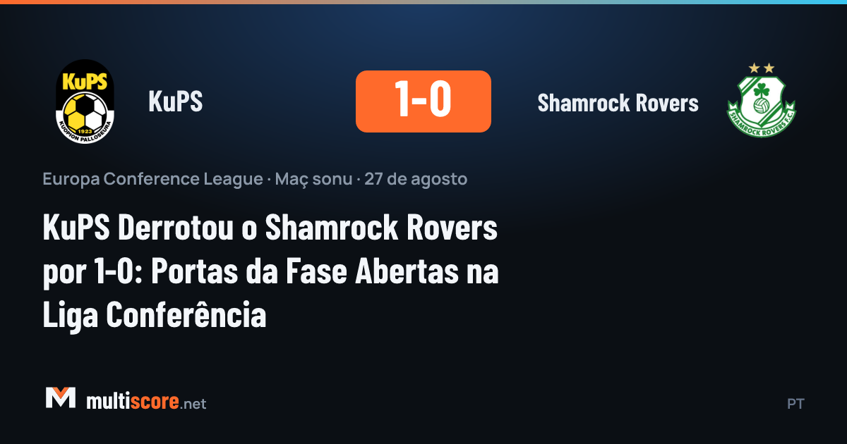KuPS ve Shamrock Rovers oyuncuları Konferans Ligi maçında mücadele ediyor