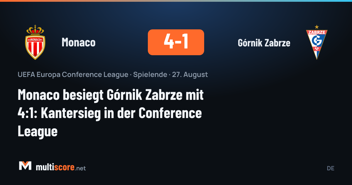 Monaco ve Górnik Zabrze oyuncuları UEFA Konferans Ligi maçında mücadele ediyor