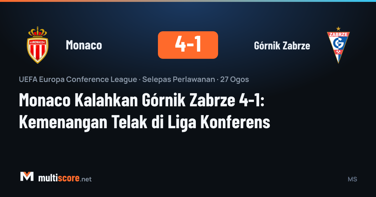 Monaco ve Górnik Zabrze oyuncuları UEFA Konferans Ligi maçında mücadele ediyor