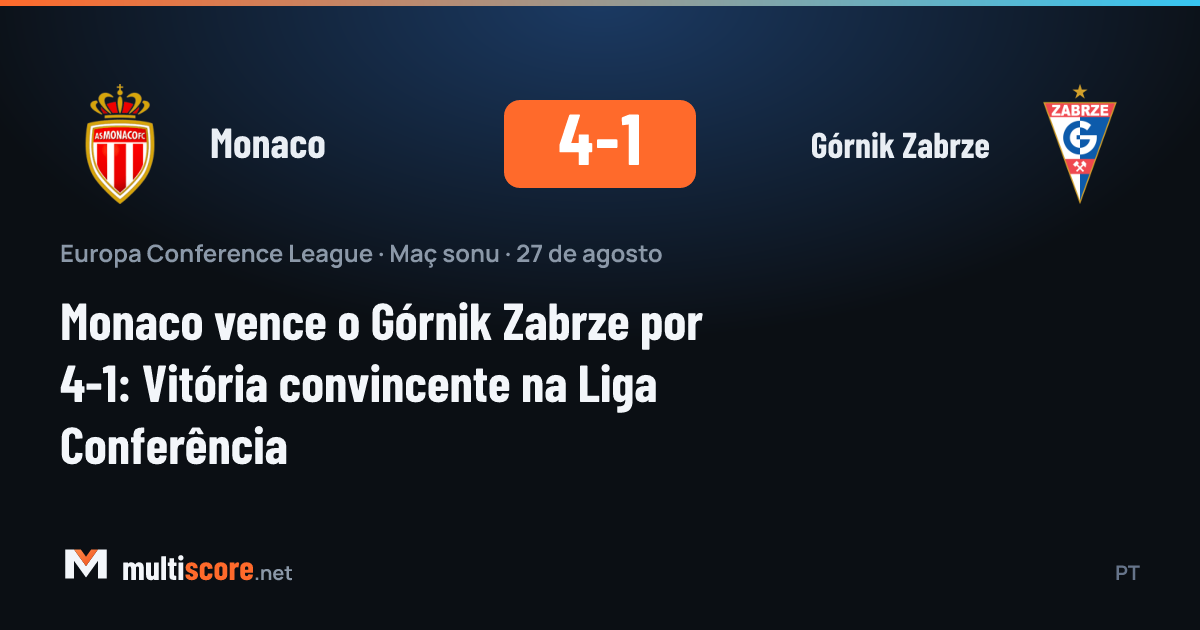 Monaco ve Górnik Zabrze oyuncuları UEFA Konferans Ligi maçında mücadele ediyor