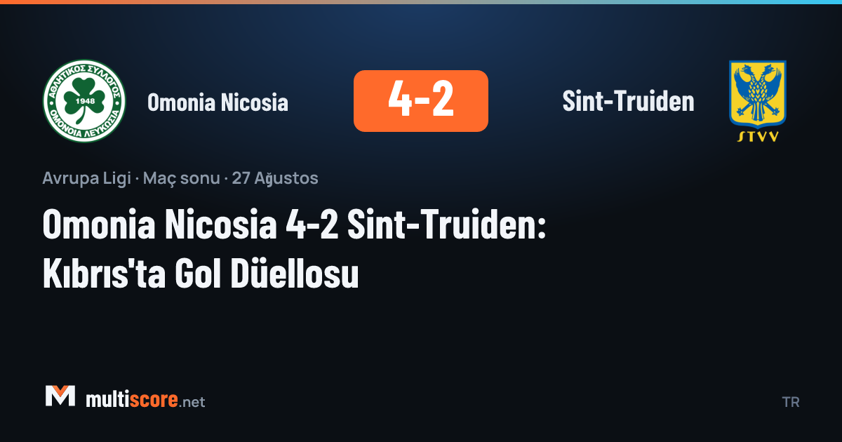Omonia Nicosia ve Sint-Truiden oyuncuları Europa League maçında mücadele ediyor
