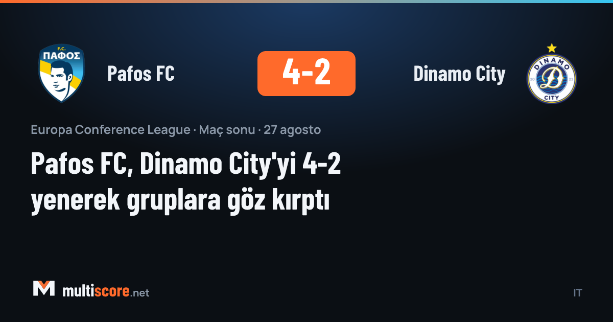 Pafos FC ve Dinamo City oyuncuları mücadele ederken