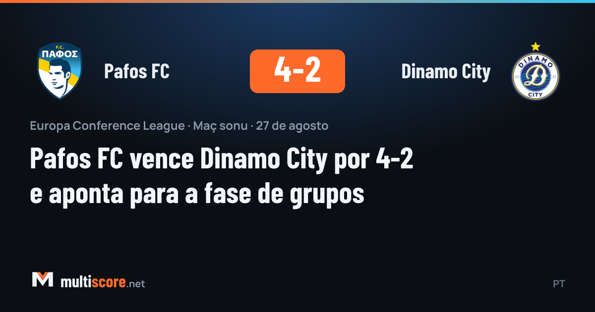 Pafos FC ve Dinamo City oyuncuları mücadele ederken