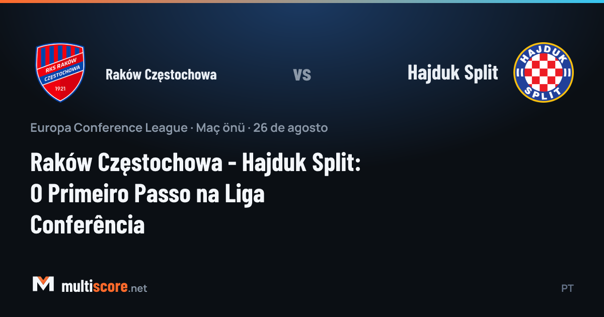 Raków Częstochowa ve Hajduk Split oyuncuları Konferans Ligi maçında mücadele ederken
