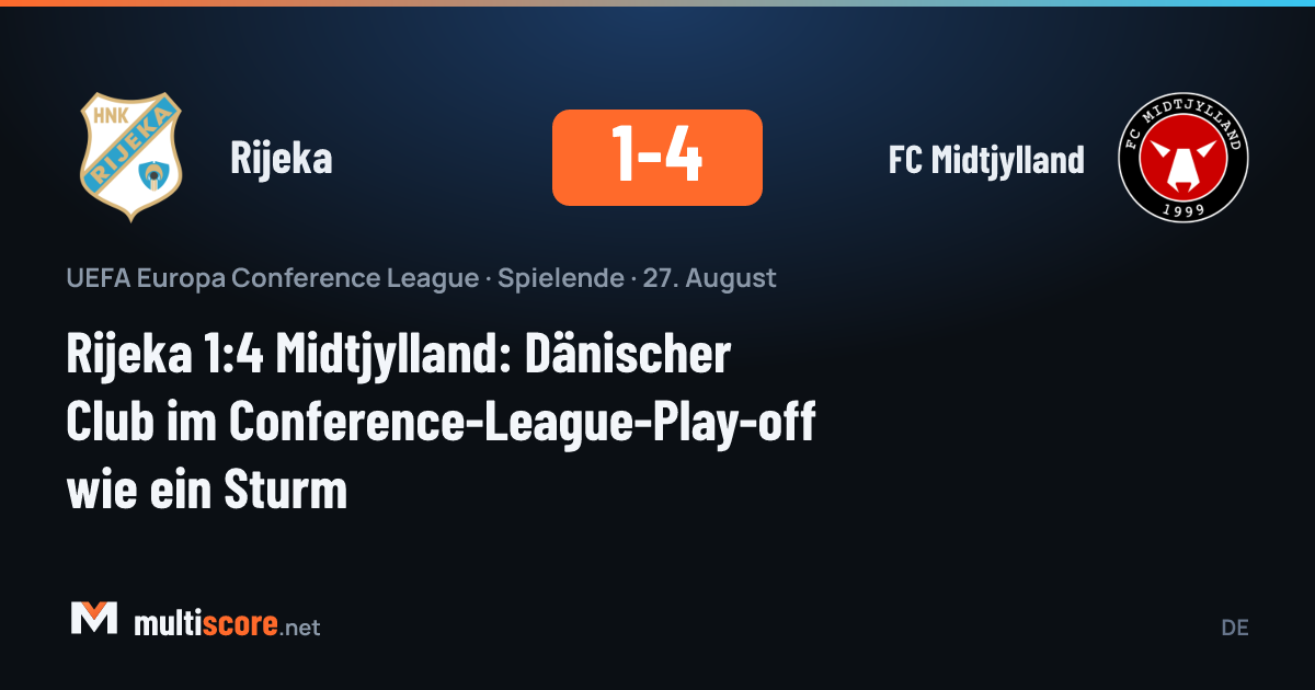 Rijeka ve Midtjylland oyuncuları mücadele ederken