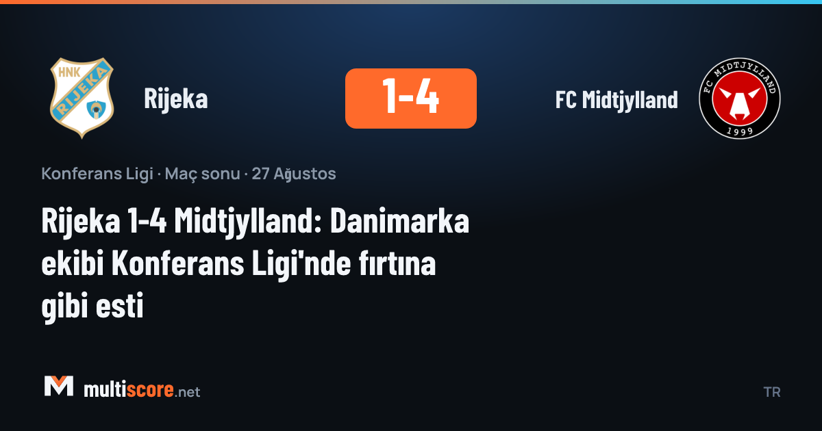Rijeka ve Midtjylland oyuncuları mücadele ederken
