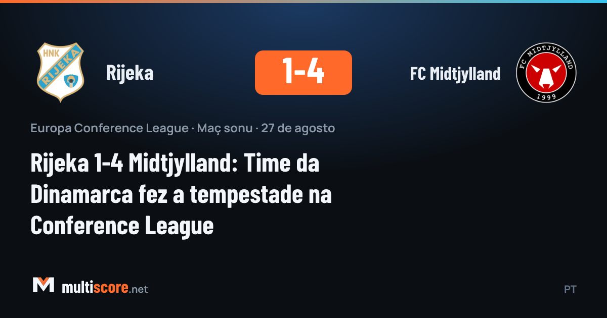 Rijeka ve Midtjylland oyuncuları mücadele ederken