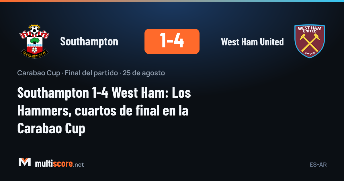 Southampton 1-4 West Ham United Carabao Cup maçından bir görüntü