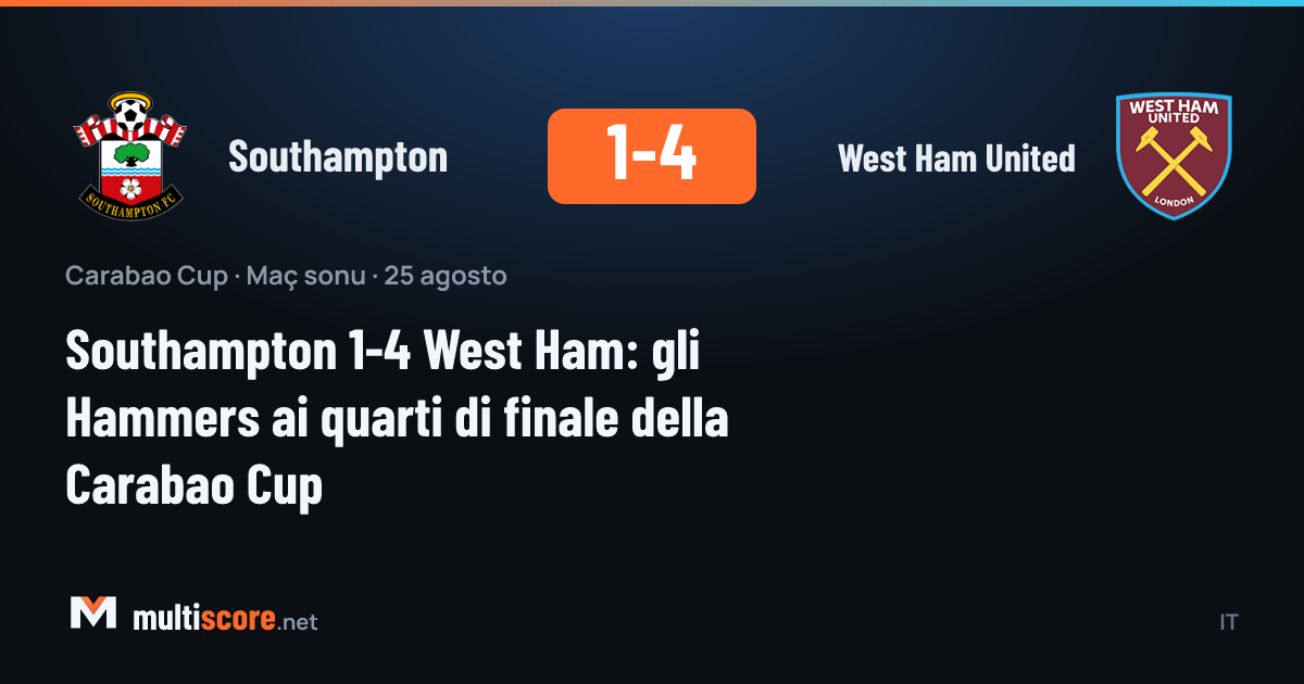 Southampton 1-4 West Ham United Carabao Cup maçından bir görüntü